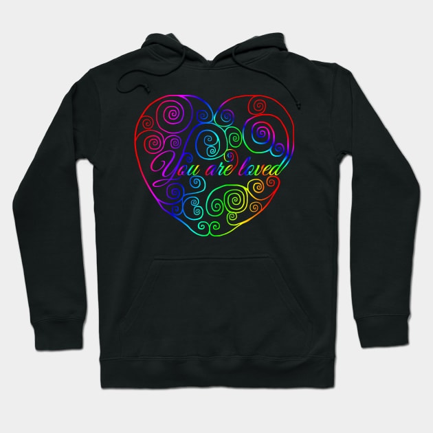 Rainbow You Are Loved Heart Hoodie by Art by Deborah Camp